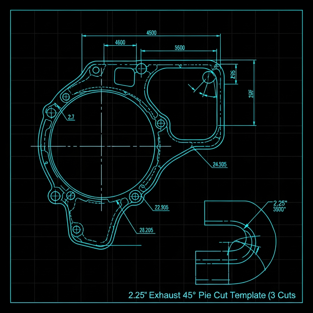 2.25" Exhaust 45° Pie Cut Template (3 cuts)