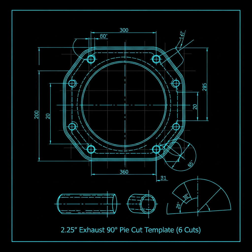 2.25" Exhaust 90° Pie Cut Template (6 cuts)