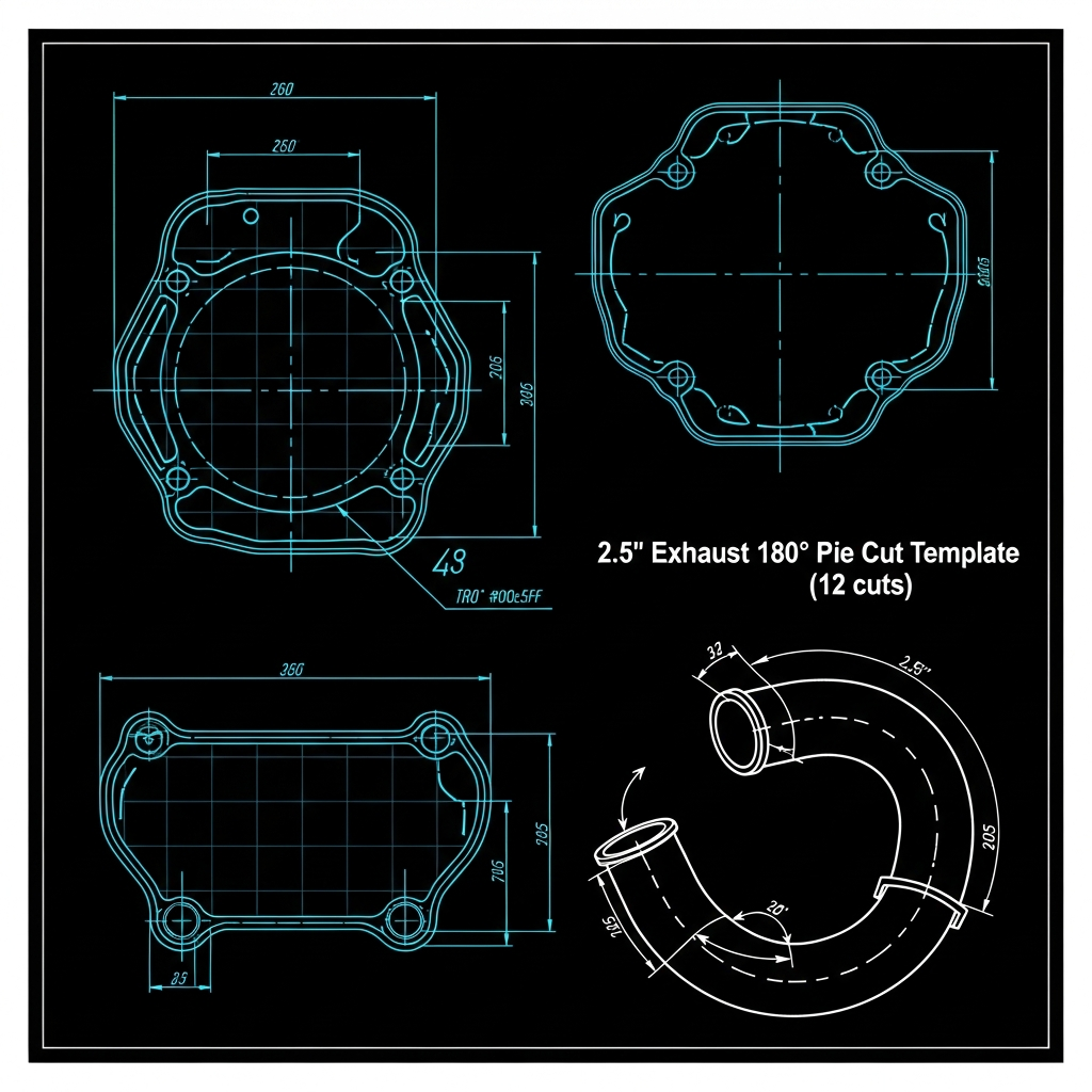 2.5" Exhaust 180° Pie Cut Template (12 cuts)