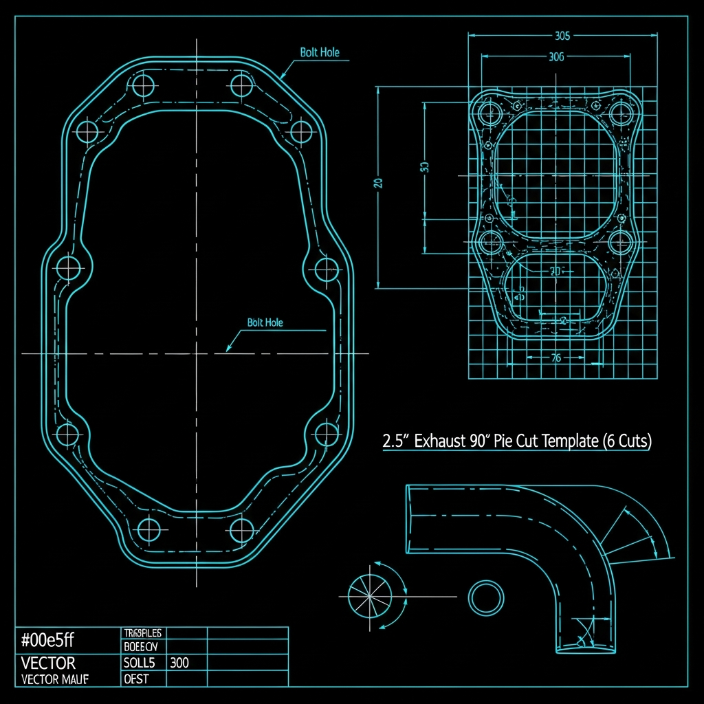 2.5" Exhaust 90° Pie Cut Template (6 cuts)