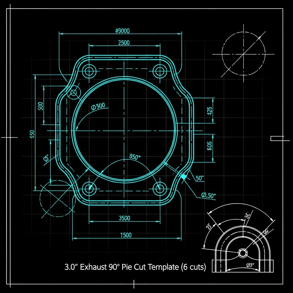 3.0" Exhaust 90° Pie Cut Template (6 cuts)
