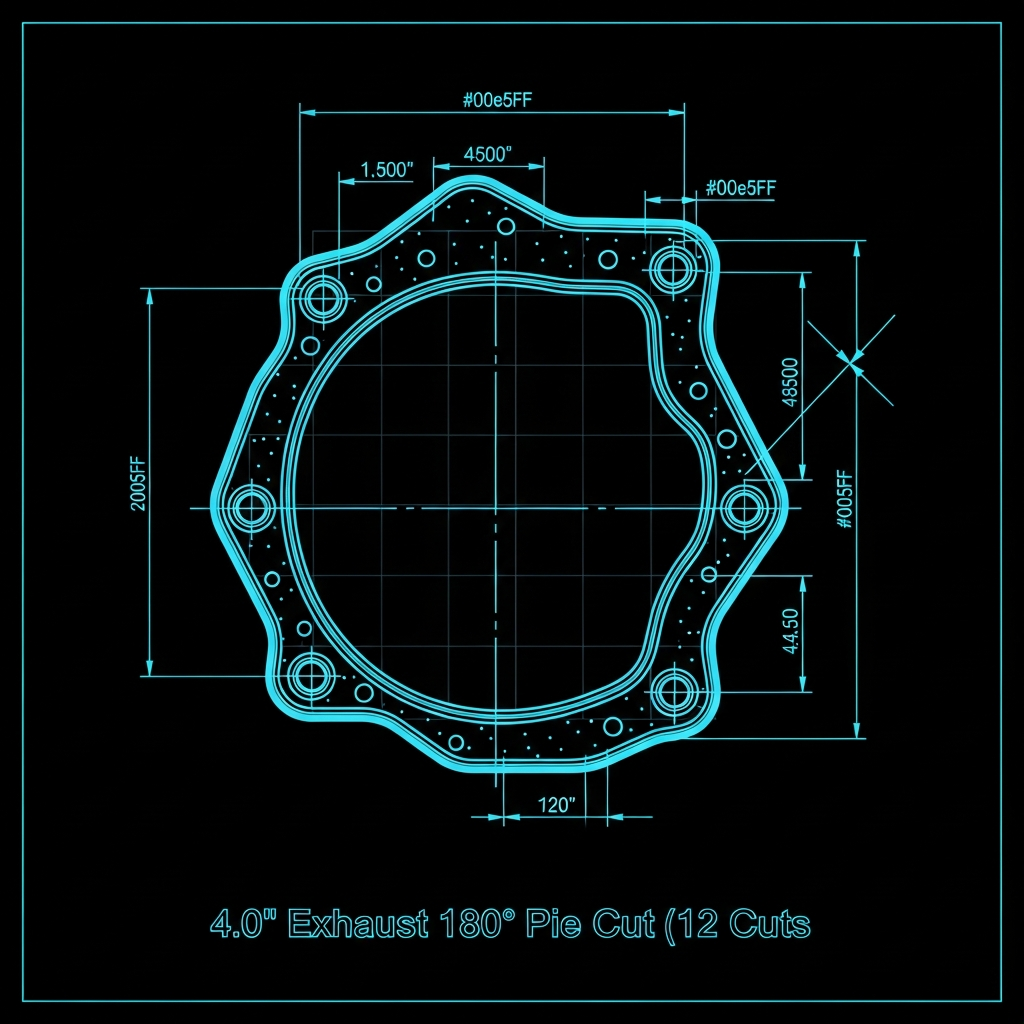 4.0" Exhaust 180° Pie Cut Template (12 cuts)