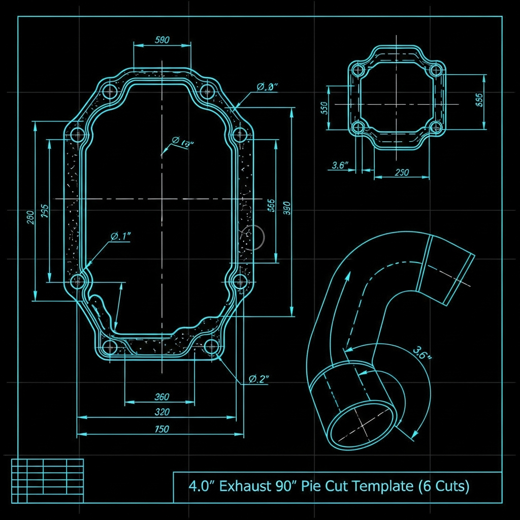 4.0" Exhaust 90° Pie Cut Template (6 cuts)
