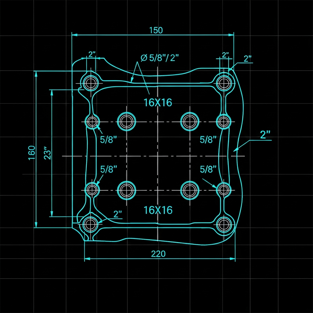 16x16 Fixture Plate Hole Pattern (5/8" holes, 2" spacing)