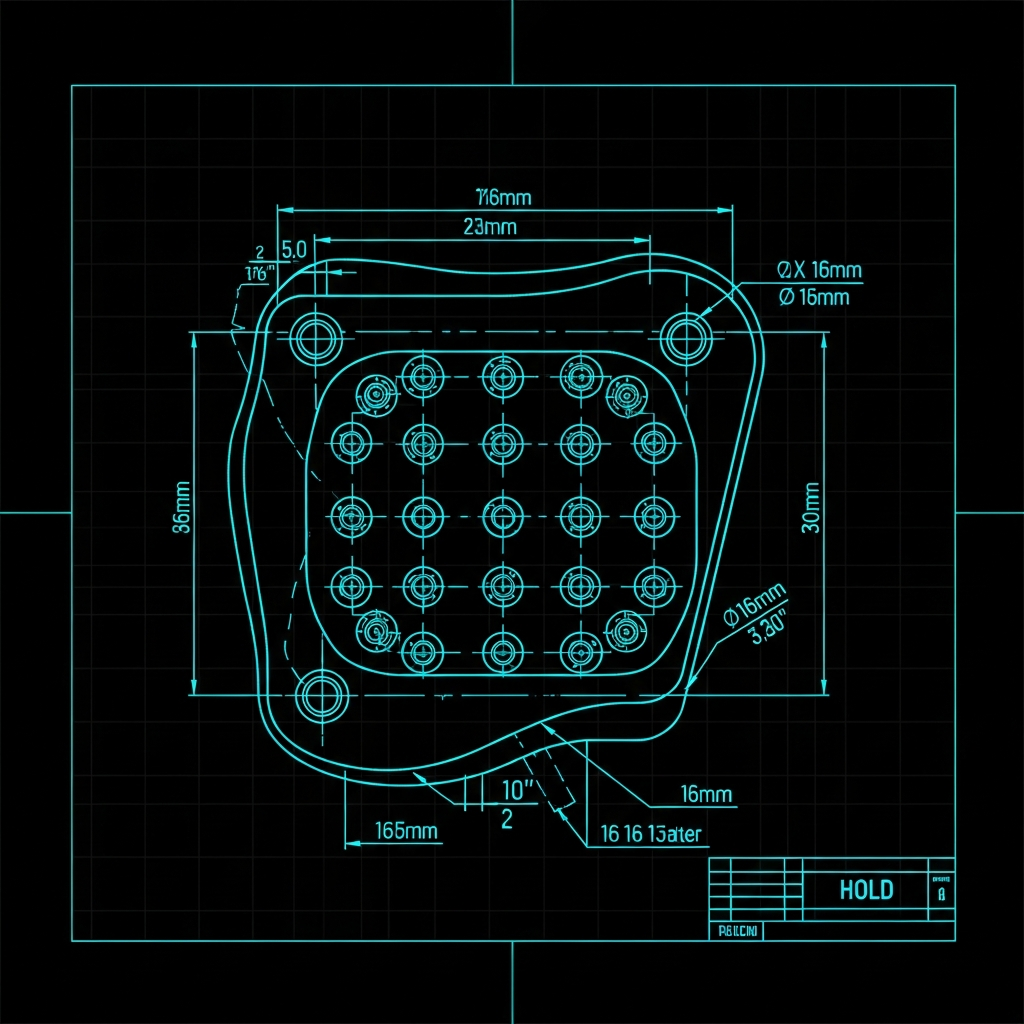 16x16 Fixture Plate Hole Pattern (16mm holes, 50mm spacing)