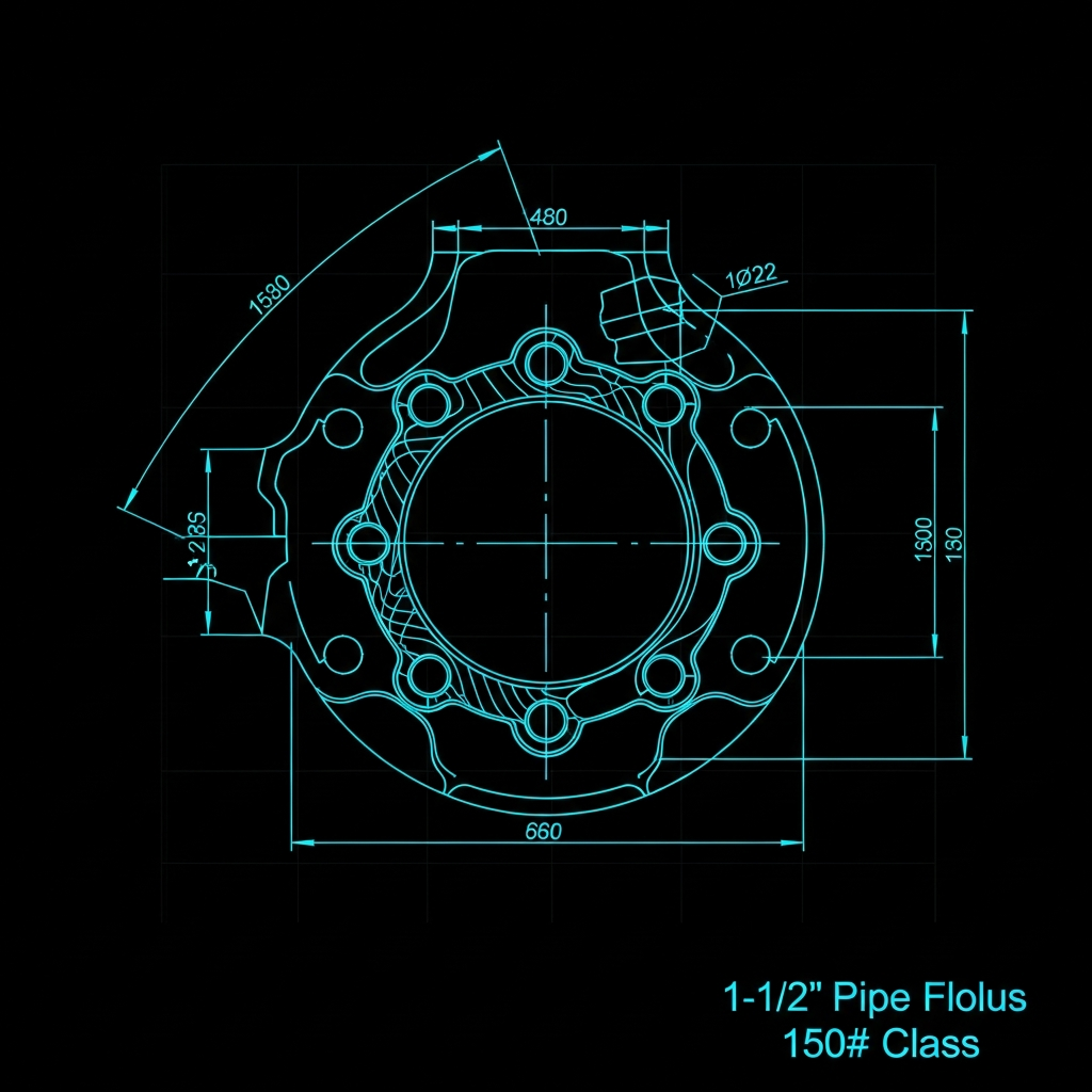 1-1/2" Pipe Flange Template — 150# Class
