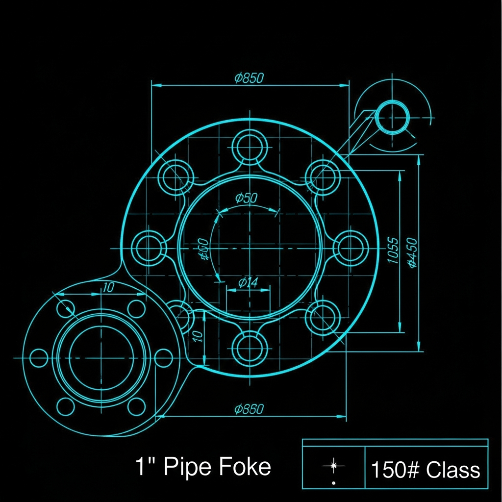 1" Pipe Flange Template — 150# Class