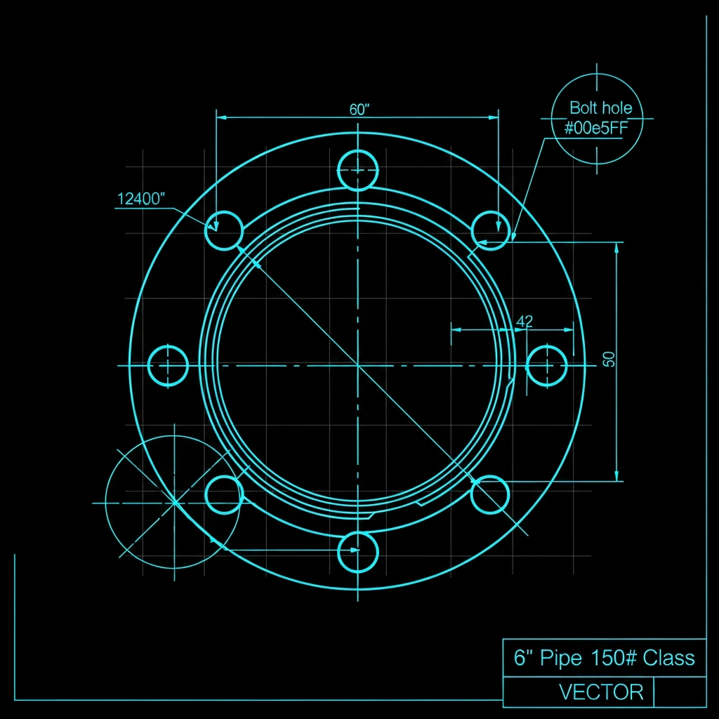 6" Pipe Flange Template — 150# Class