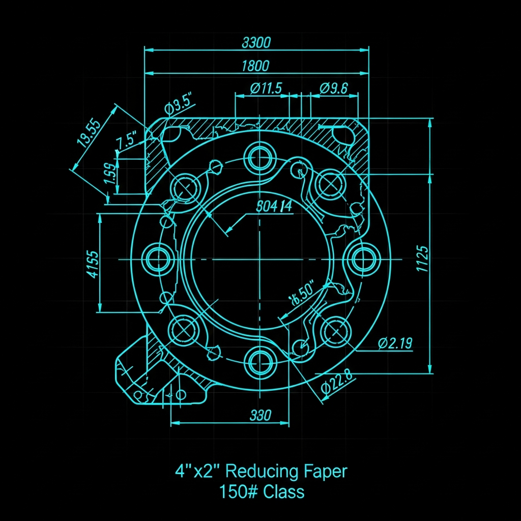 4"x2" Reducing Flange Template — 150# Class