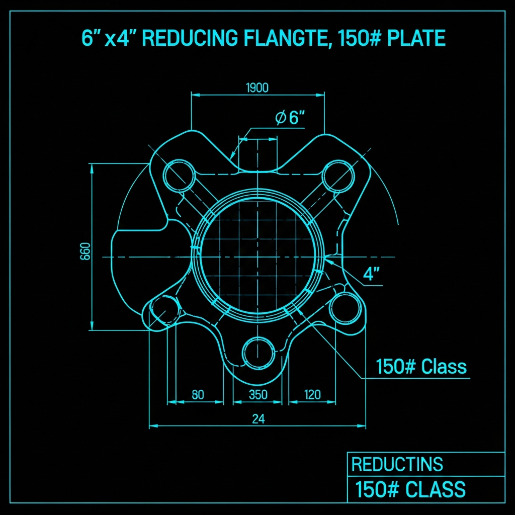 6"x4" Reducing Flange Template — 150# Class