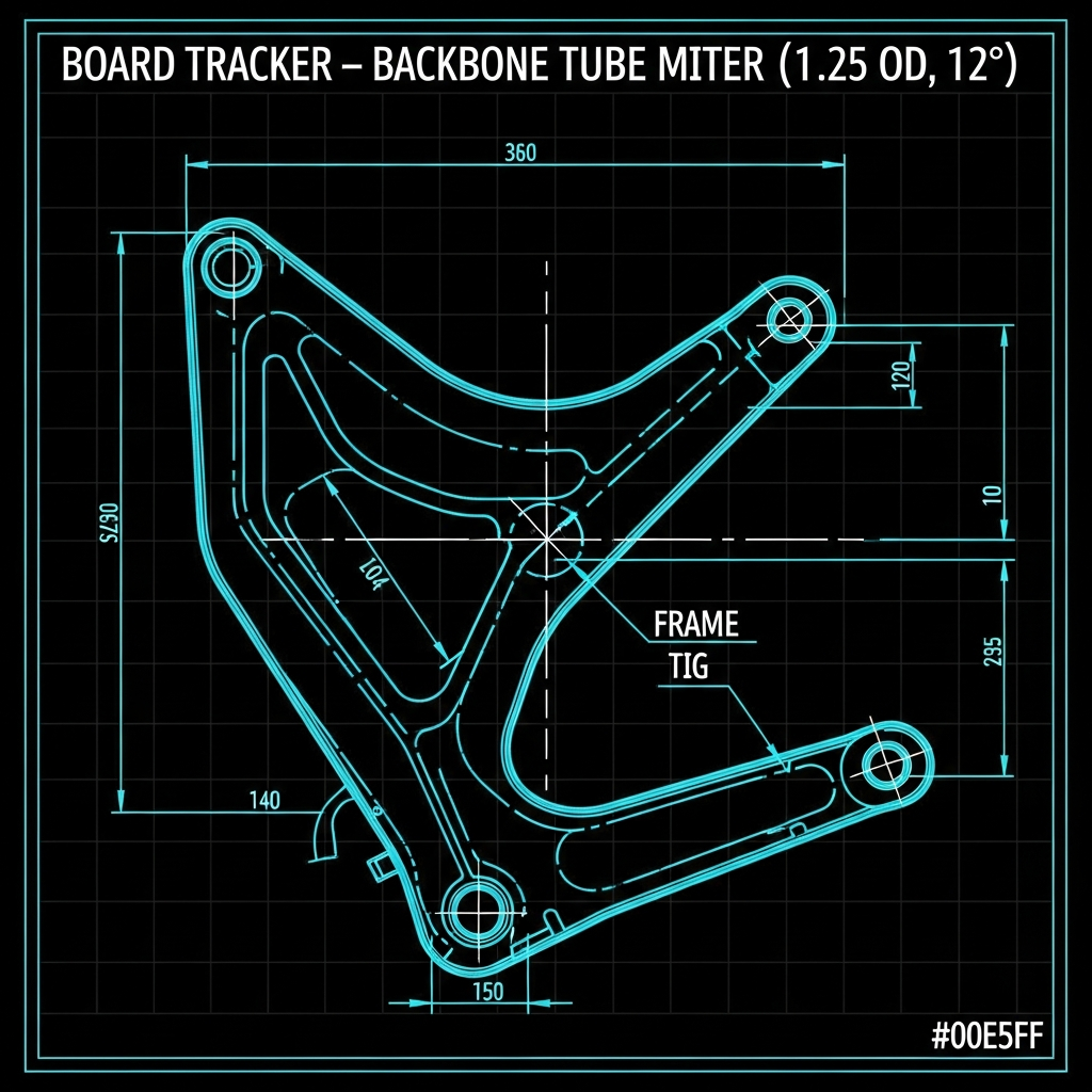 Board Tracker — Backbone Tube Miter (1.25" OD, 12°)