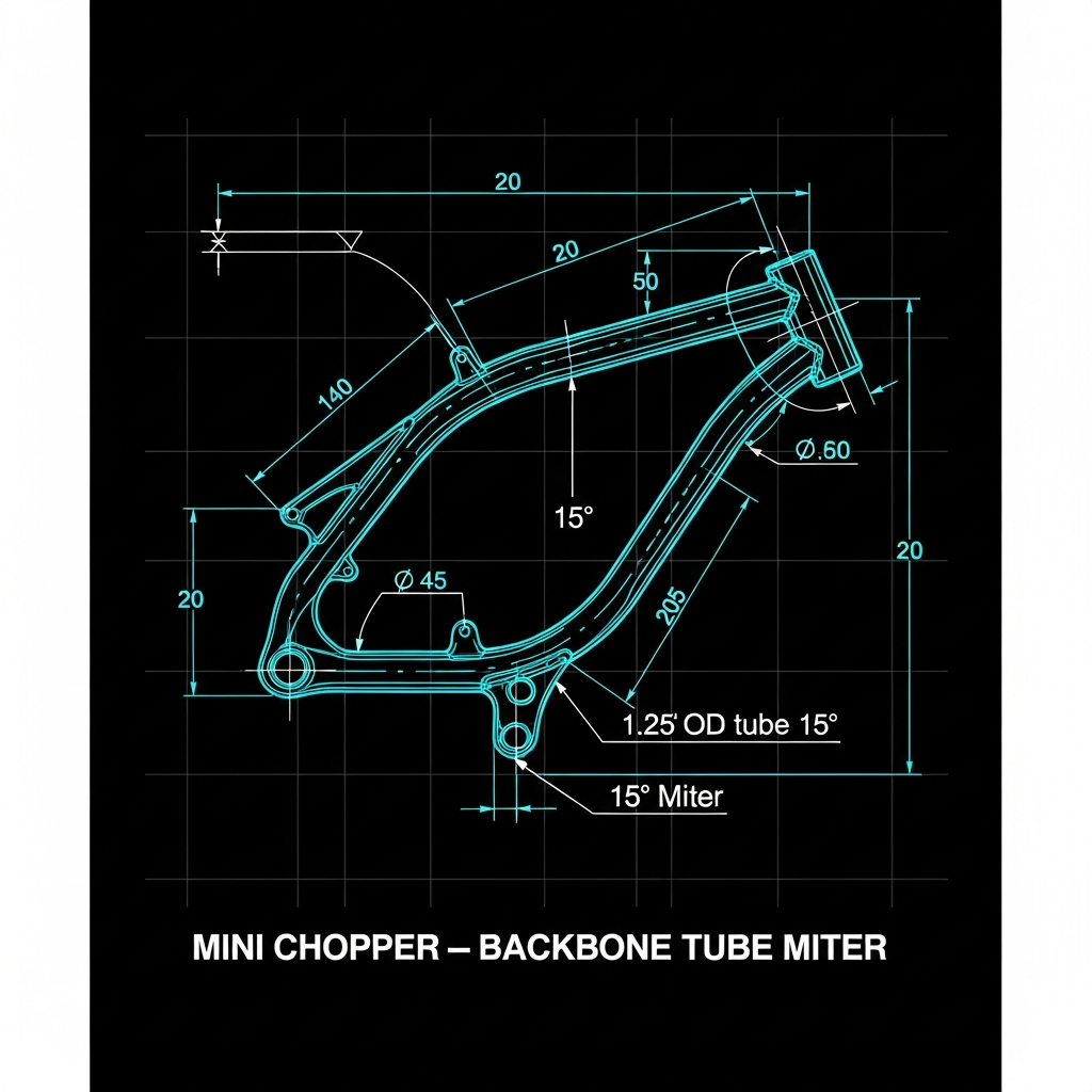 Mini Chopper — Backbone Tube Miter (1.25" OD, 15°)