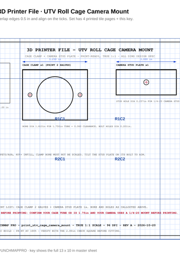 3D Printer File — UTV Roll Cage Camera Mount