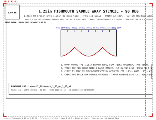 1.25" Fishmouth Saddle Wrap Stencil (1.25" onto 1.25", 90°)