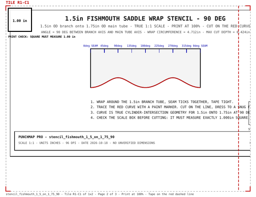 1.5" Fishmouth Saddle Wrap Stencil (1.5" onto 1.75", 90°)