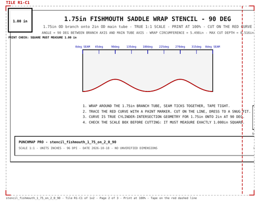 1.75" Fishmouth Saddle Wrap Stencil (1.75" onto 2", 90°)
