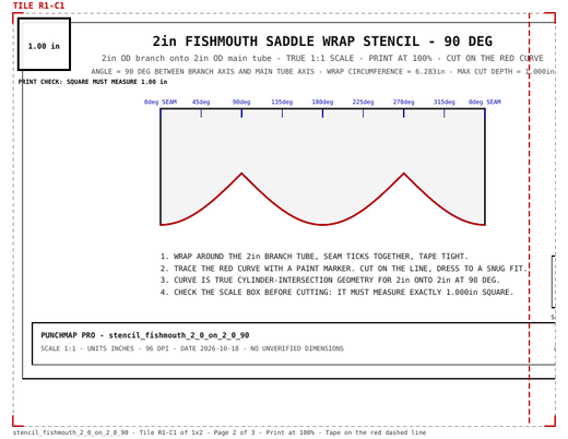 2" Fishmouth Saddle Wrap Stencil (2" onto 2", 90°)