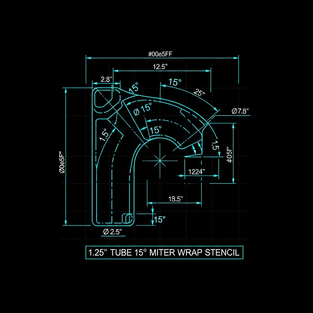 1.25" Tube 15° Miter Wrap Stencil