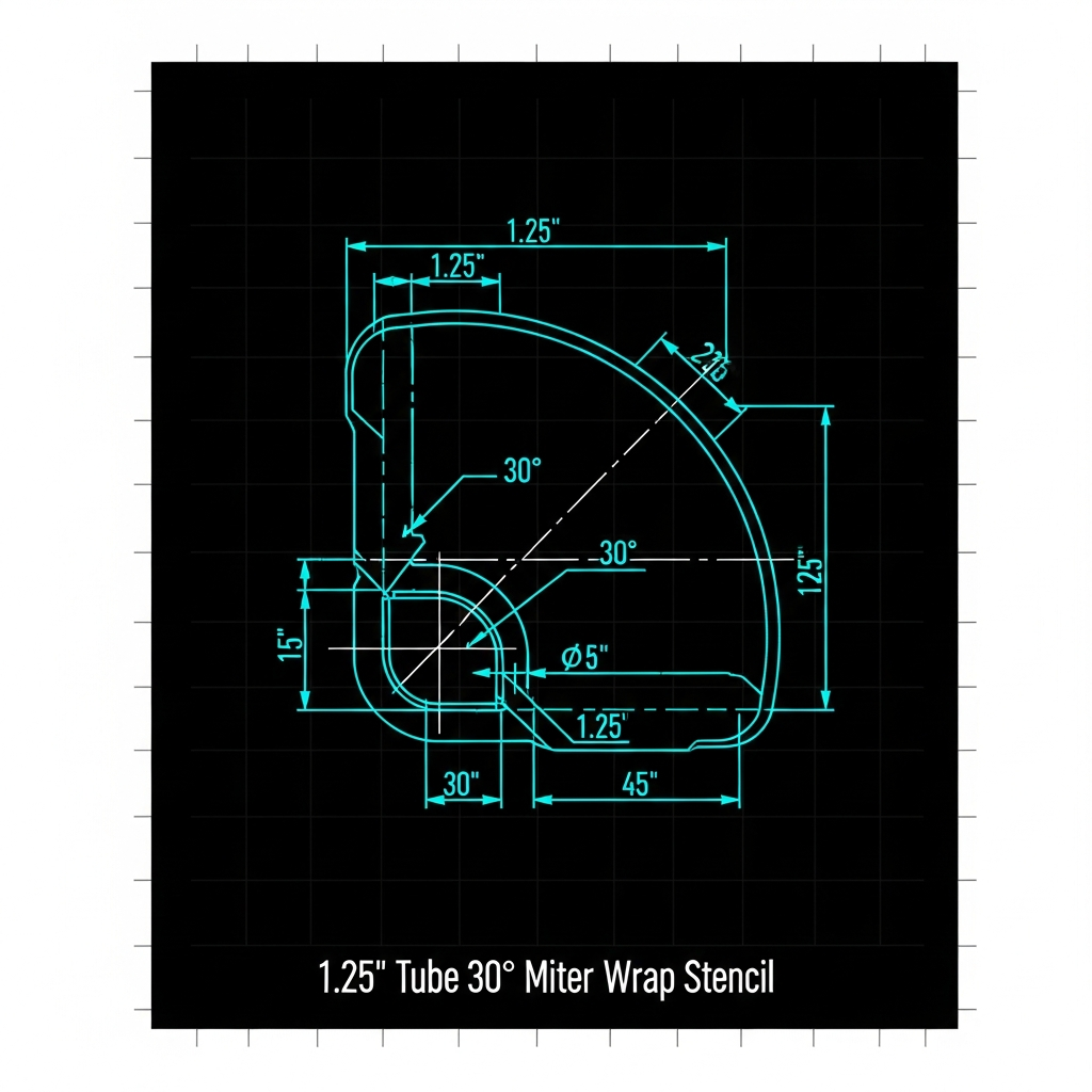1.25" Tube 30° Miter Wrap Stencil