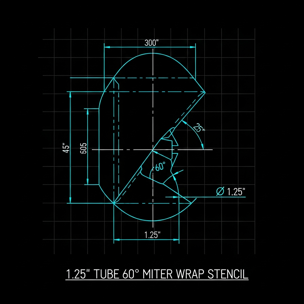 1.25" Tube 60° Miter Wrap Stencil