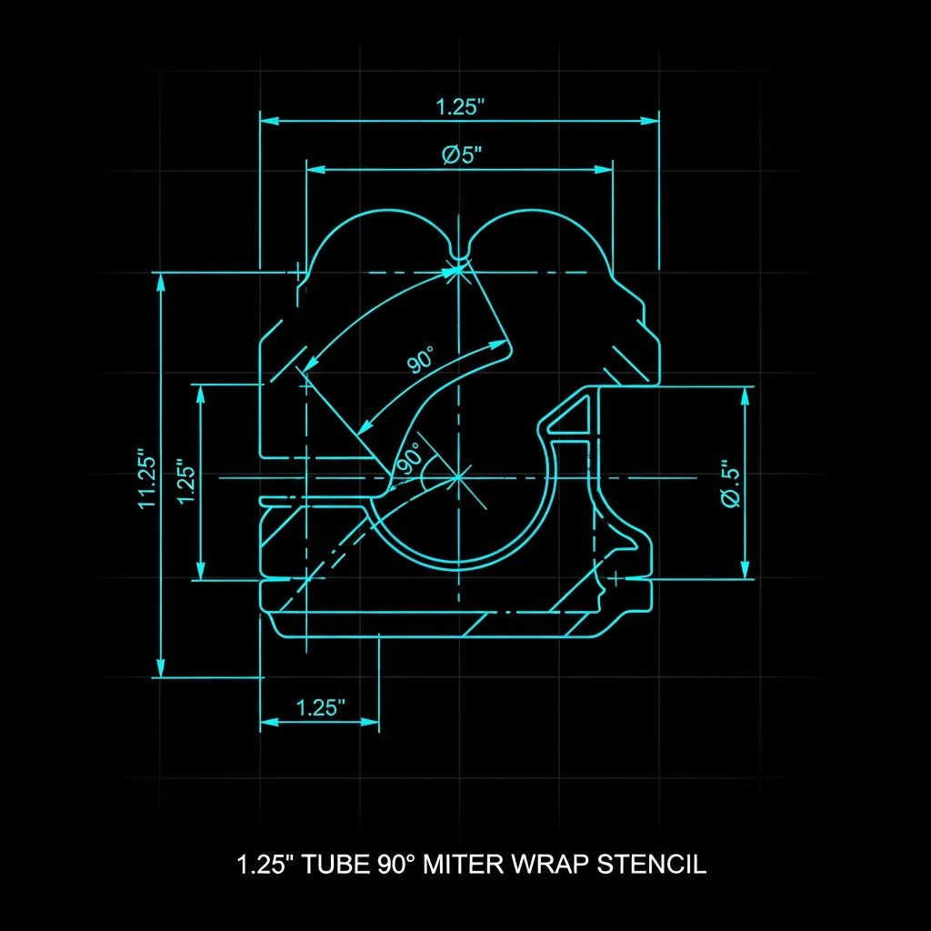 1.25" Tube 90° Miter Wrap Stencil